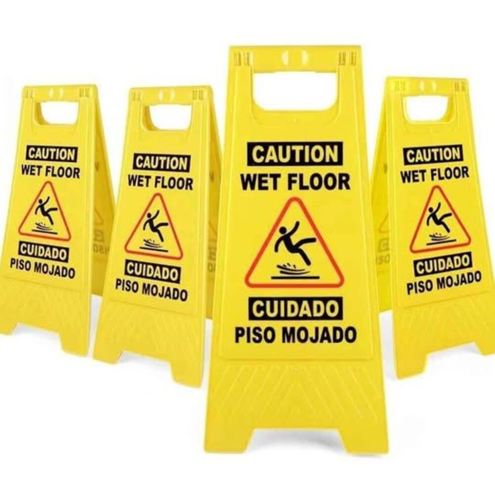 2 PACK- Wet floor cleaner's warning sign Piso Mojado dual language SPANISH